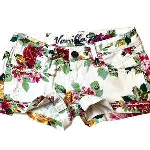 Vanilla Star Floral Denim Shorts Womens Size 0 Denim Stretch Five Pocket